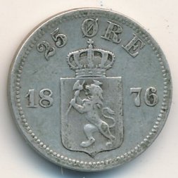 Норвегия 25 эре 1876 год