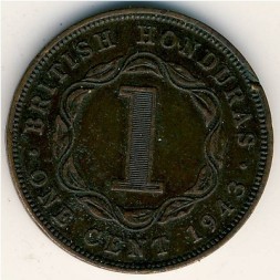 Монета Британский Гондурас 1 цент 1943 год