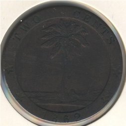 Либерия 2 цента 1862 год