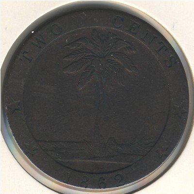 Либерия 2 цента 1862 год
