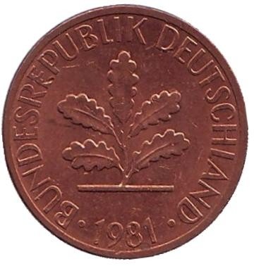 ФРГ 1 пфенниг 1981 год (J)