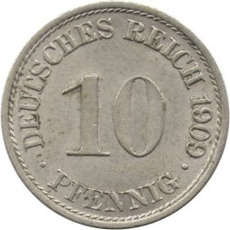 Германия 10 пфеннигов 1909 год (A)