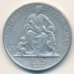Ватикан 5 лир 1947 год