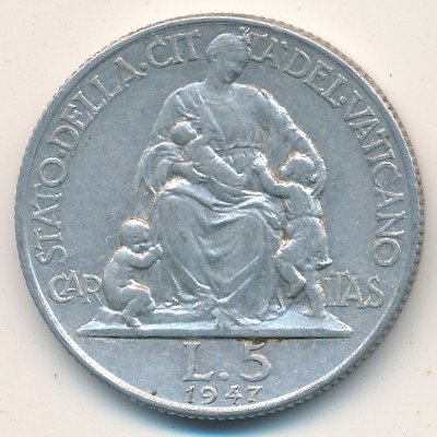 Ватикан 5 лир 1947 год