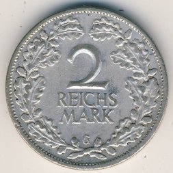 Веймарская республика 2 рейхсмарки 1926 год (G)