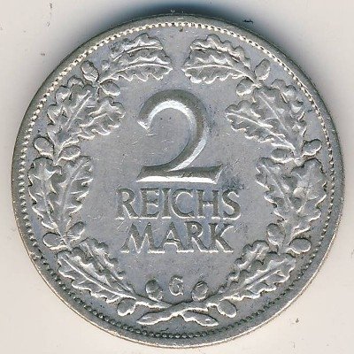 Веймарская республика 2 рейхсмарки 1926 год (G)