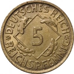 Веймарская республика 5 рейхспфеннигов 1935 год (A)