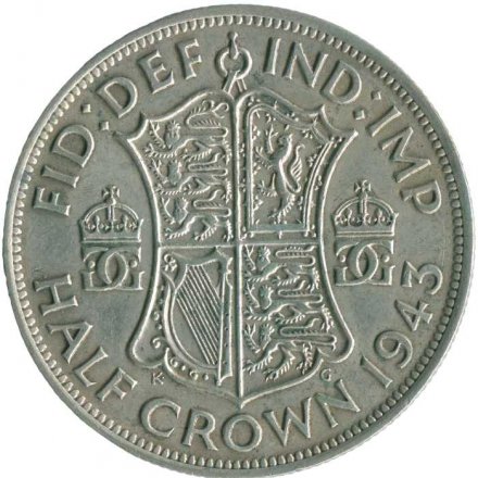Великобритания 1/2 кроны 1943 год