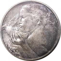 Сан-Марино 500 лир 1973 год - Девушка и голубь