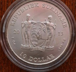Монета Суринам 10 долларов 2013 год - Карта страны