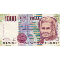 Италия 1000 лир 1990 год - Мария Монтессори. Учитель и ученик - F+