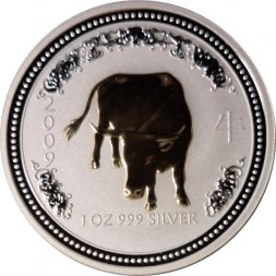 Австралия 1 доллар 2007 год - Год быка (позолоченный бык)