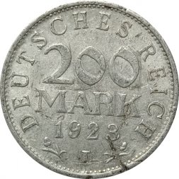 Веймарская республика 200 марок 1923 год (J)