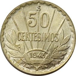 Уругвай 50 сентесимо 1943 год