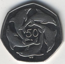 Гибралтар 50 пенсов 2001 год - Дельфины