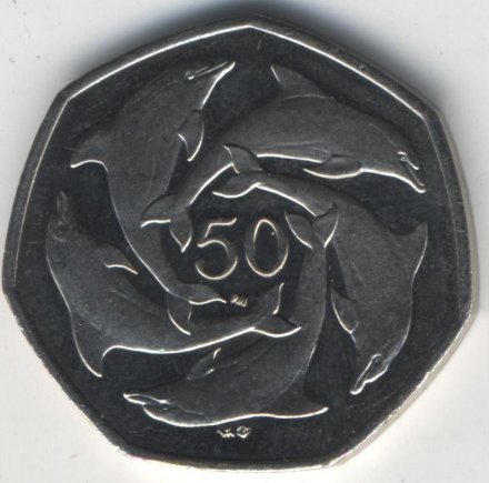 Гибралтар 50 пенсов 2001 год - Дельфины