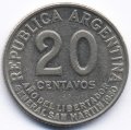 Аргентина 20 сентаво 1950 год - Хосе де Сан-Мартин (CuNi)