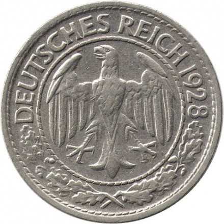 Веймарская республика 50 рейхспфеннигов 1928 год (D)
