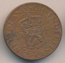 Монета Нидерландская Индия 2 1/2 цента 1945 год
