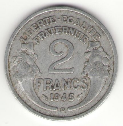 Франция 2 франка 1945 год (B)