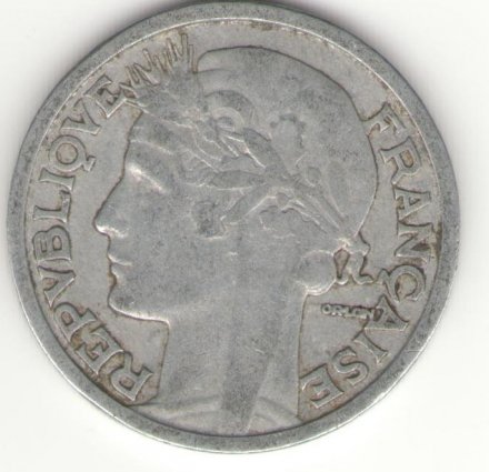 Франция 2 франка 1945 год (B)