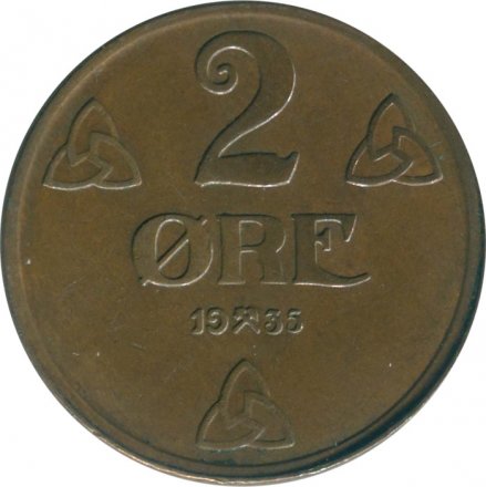 Норвегия 2 эре 1935 год - Король Хокон VII