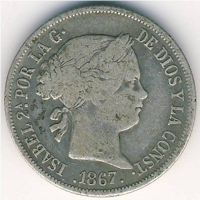 Испания 40 сентимо 1867 год