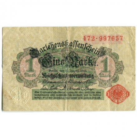 Германия 1 марка 1914 год - красная печать - F