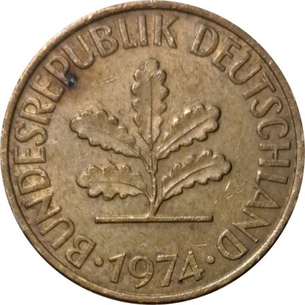ФРГ 10 пфеннигов 1974 год - D