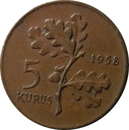 Турция 5 куруш 1958 год