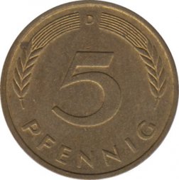 ФРГ 5 пфеннигов 1976 год - D