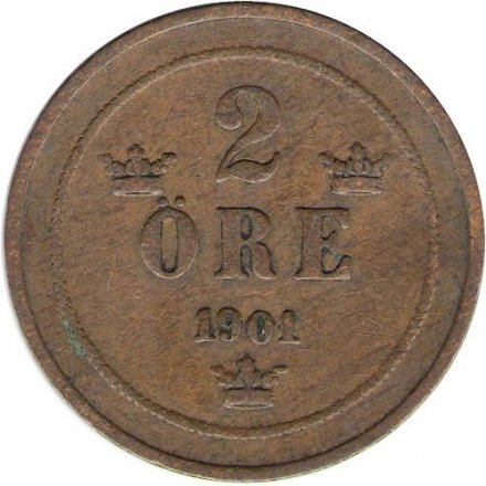Швеция 2 эре 1901 год - Король Оскар II