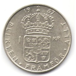 Монета Швеция 1 крона 1967 год