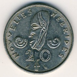 Монета Новые Гебриды 20 франков 1970 год