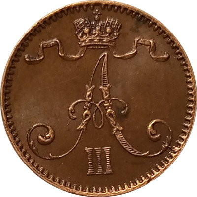 Финляндия 1 пенни 1893 год - Александр III - XF