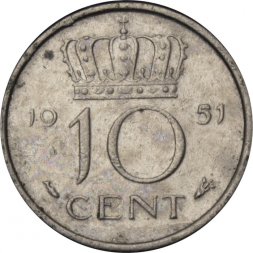 Нидерланды 10 центов 1951 год