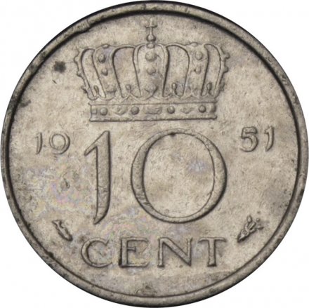 Нидерланды 10 центов 1951 год