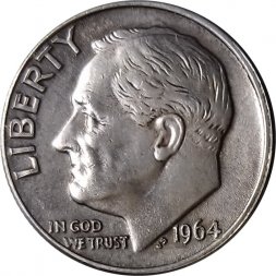 США 1 дайм (10 центов) 1964 год - Рузвельт (D)