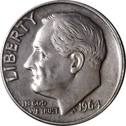 США 1 дайм (10 центов) 1964 год - Рузвельт (D)