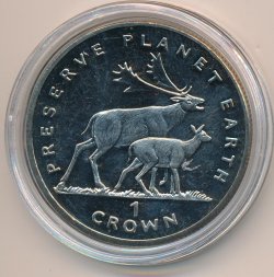 Остров Мэн 1 крона 1994 год - Заповедник планета Земля. Олени