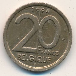 Монета Бельгия 20 франков 1994 год BELGIQUE