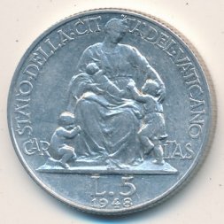 Ватикан 5 лир 1948 год