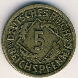 Веймарская республика 5 рейхспфеннигов 1935 год (E)