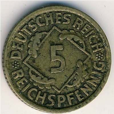 Веймарская республика 5 рейхспфеннигов 1935 год (E)