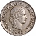 Швейцария 10 раппенов 1951 год