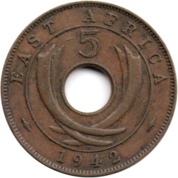 Восточная Африка 5 центов 1942 год - Георг VI (без отметки МД)