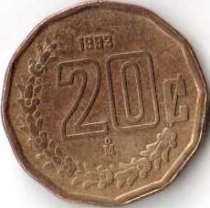 Мексика 20 сентаво 1993 год