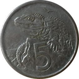 Новая Зеландия 5 центов 1982 год - Гаттерия (туатара)
