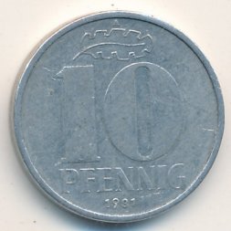 ГДР 10 пфеннигов 1981 год