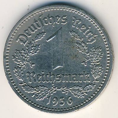 Третий Рейх 1 рейхсмарка 1936 год (A) - VF